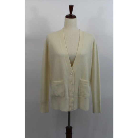 Brazeau Tricot Sweaters - BRAZEAU TRICOT Sz 1 XS Ivory Cream 100% Cashmere Park Cardigan Sweater NWT